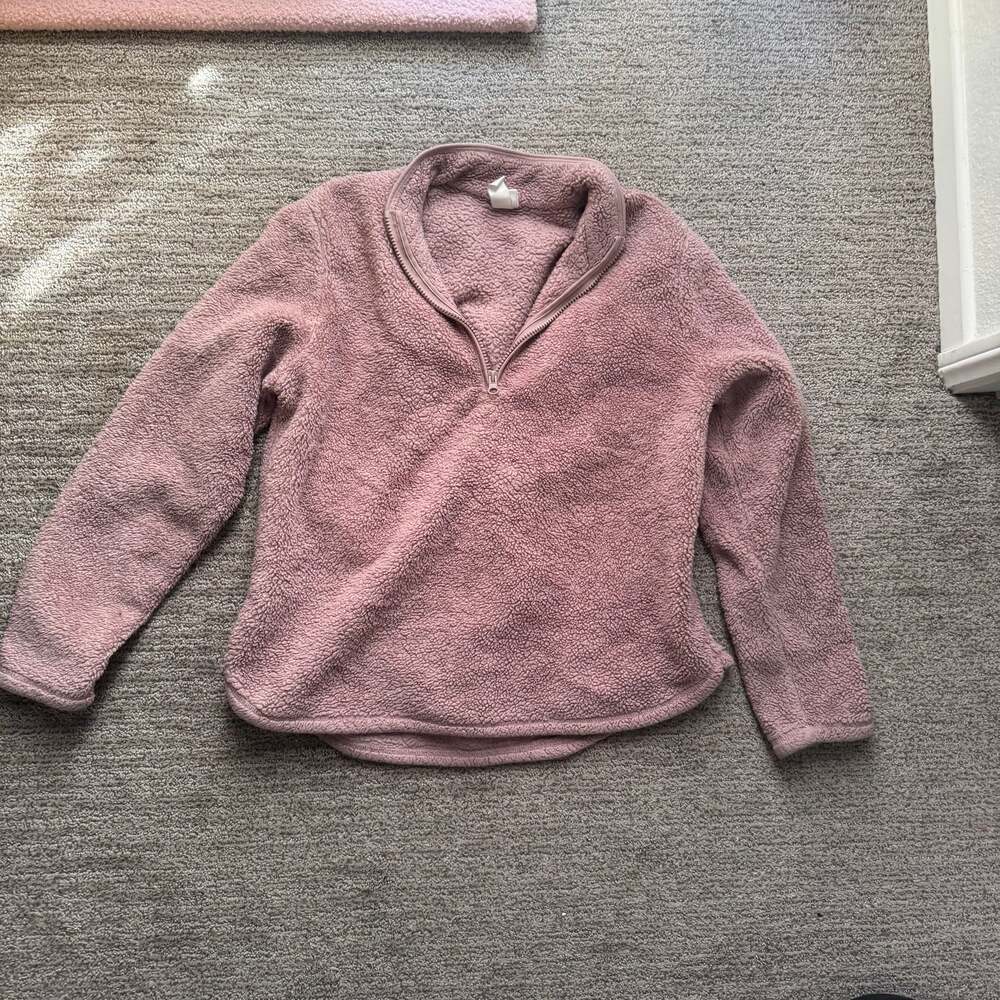 H&M Faux Shearling Half-Zip Pink, Women's Size Medium